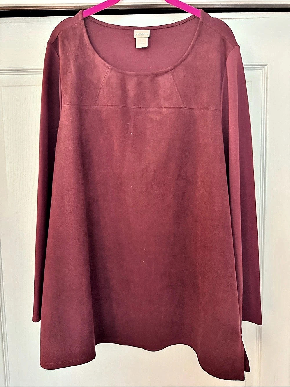 Like New Chico’s Long Sleeve Vegan Suede Tunic in Deep Burgundy